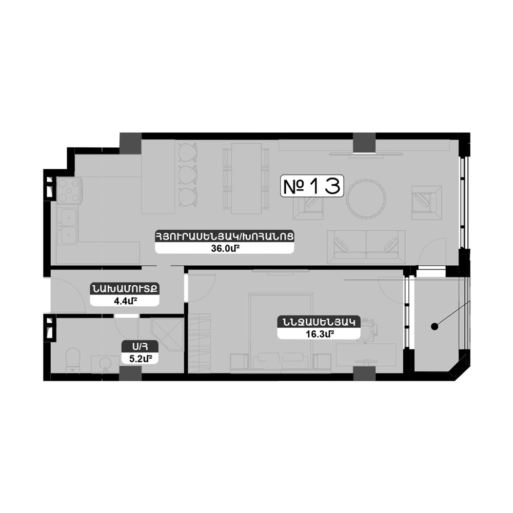 Планировка: 2-комнатная №13 65,3 м²