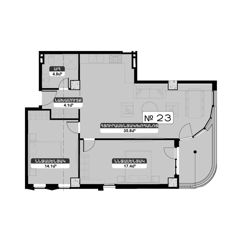 Планировка: 3-комнатная №23 82,8 м²
