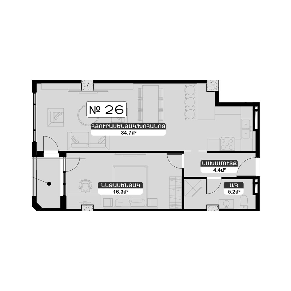 Планировка: 2-комнатная №26 64,1 м²