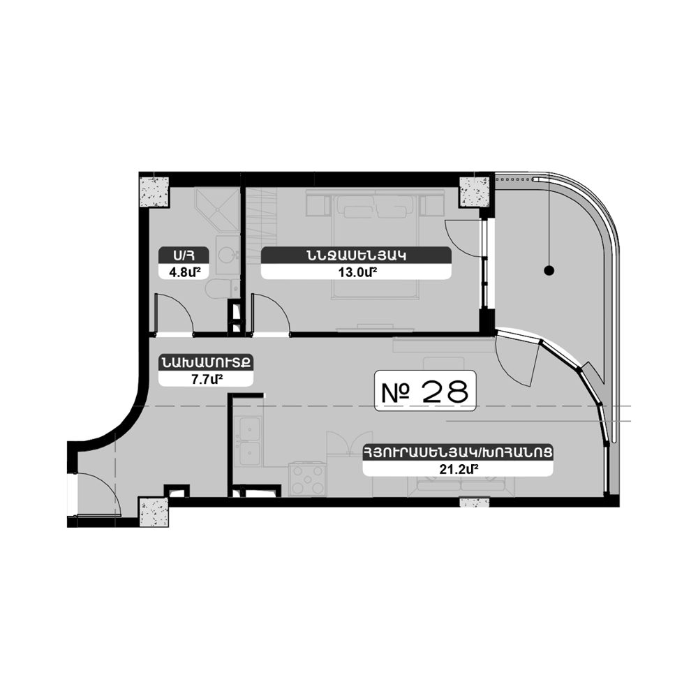 Планировка: 2-комнатная №28 53,2 м²