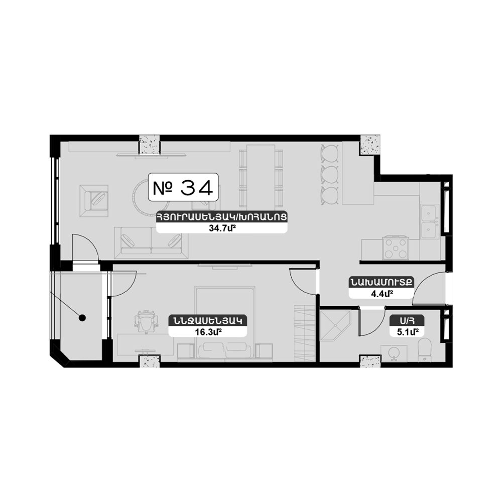 Планировка: 2-комнатная №34 64 м²
