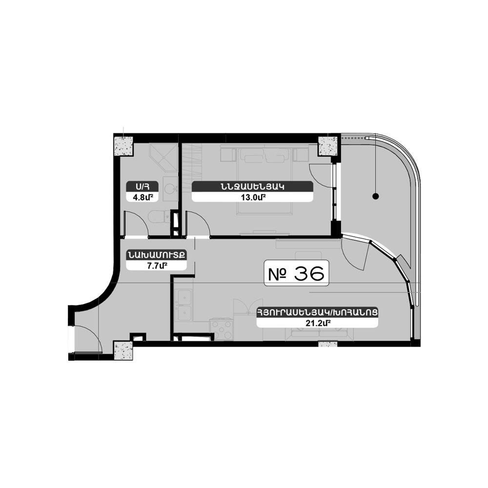 Планировка: 2-комнатная №36 53,1 м²