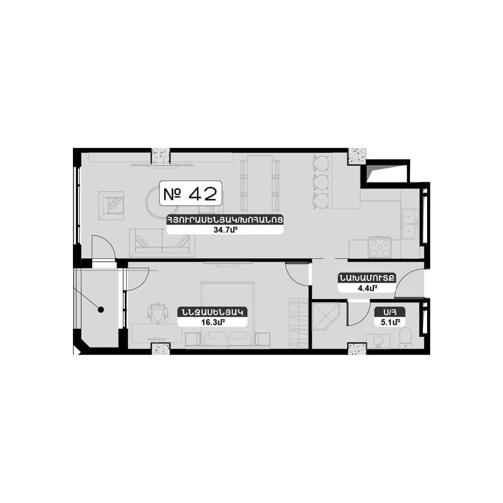 Планировка: 2-комнатная №42 63,9 м²