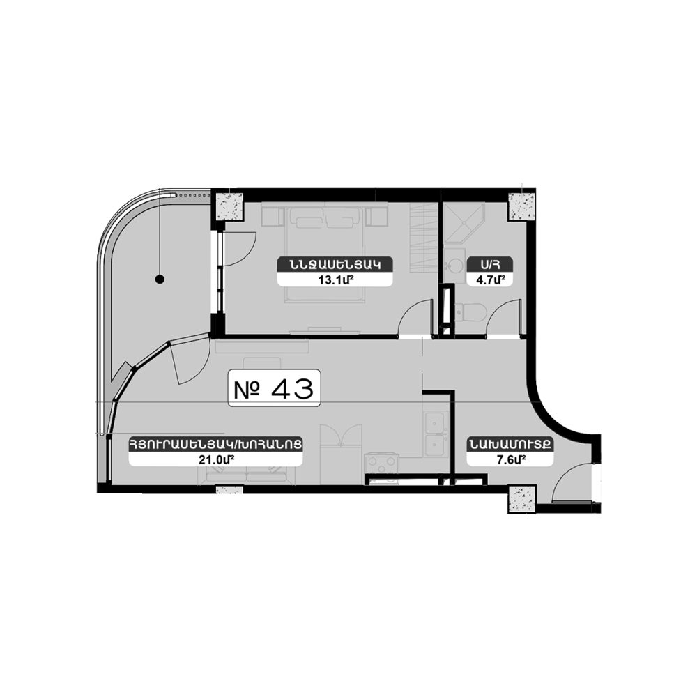 Планировка: 2-комнатная №43 52,9 м²