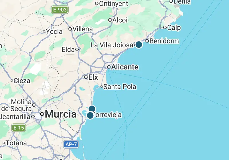 Map: 6 properties in Spain