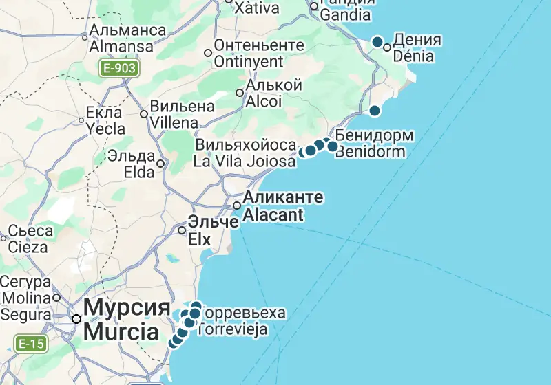 Карта: 57 объектов в Испании