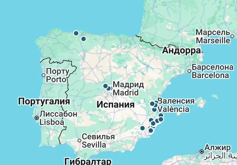 Карта: 147 объектов в Испании