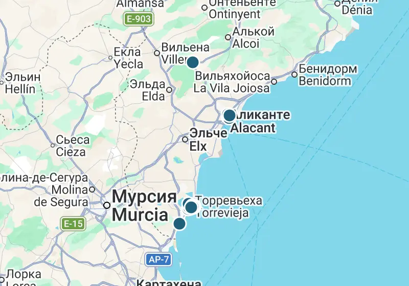 Карта: 23 объектов в Испании