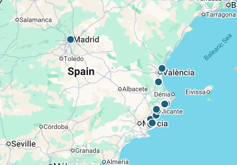 Map: 29 properties in Spain