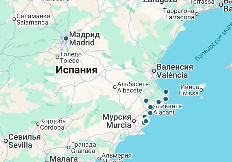 Карта: 131 объектов в Испании