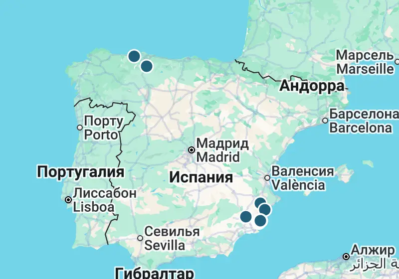 Карта: 28 объектов в Испании