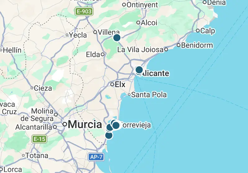 Map: 25 properties in Spain