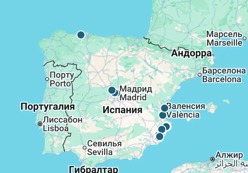 Карта: 32 объектов в Испании