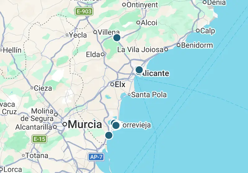 Map: 23 properties in Spain