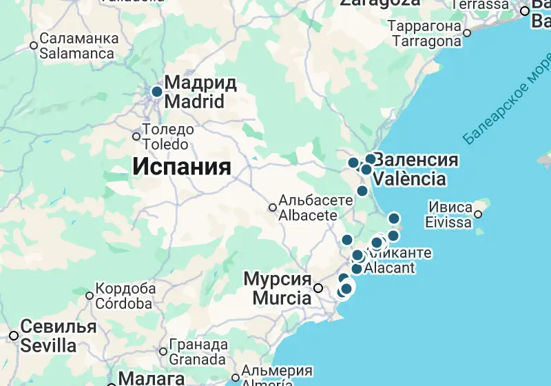 Карта: 139 объектов в Испании
