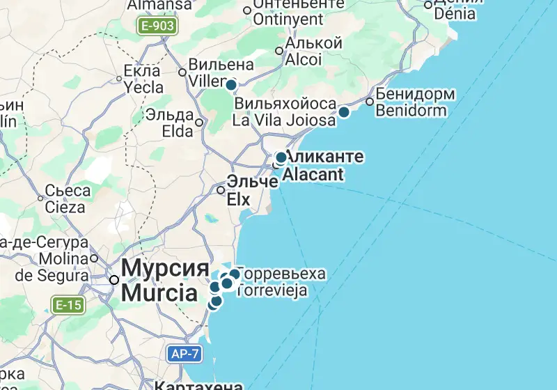 Карта: 55 объектов в Испании