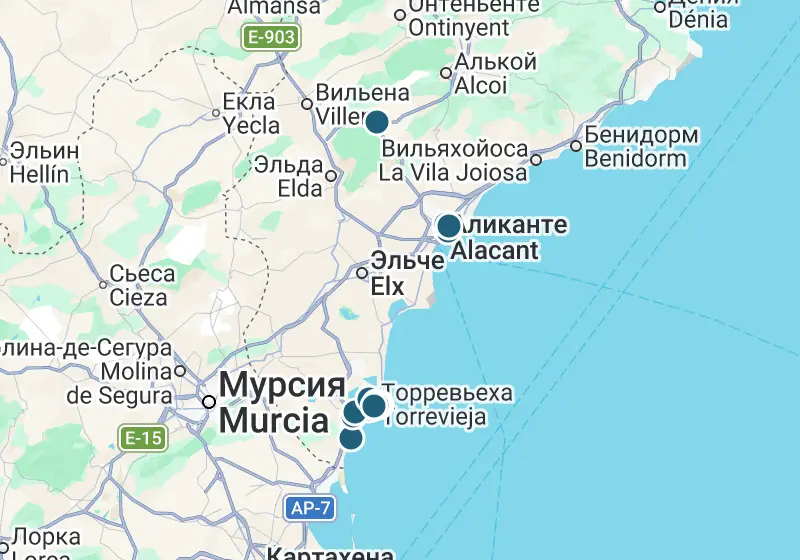 Карта: 25 объектов в Испании