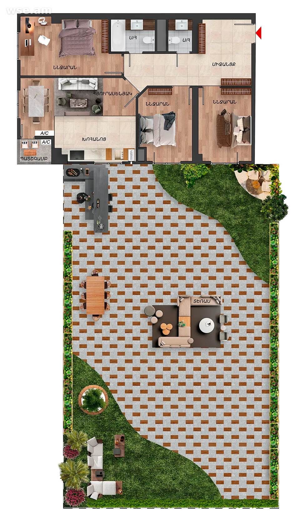 户型 3室 公寓 254,5㎡ v 住宅小区「久尔江卡斯卡德(Gyurjyan Cascade)»