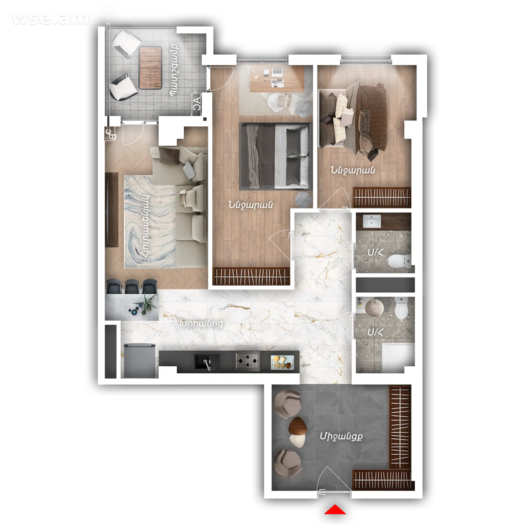 Планировка 3-комн. квартира 88,8 м² в ЖК «Гюрджан Каскад»