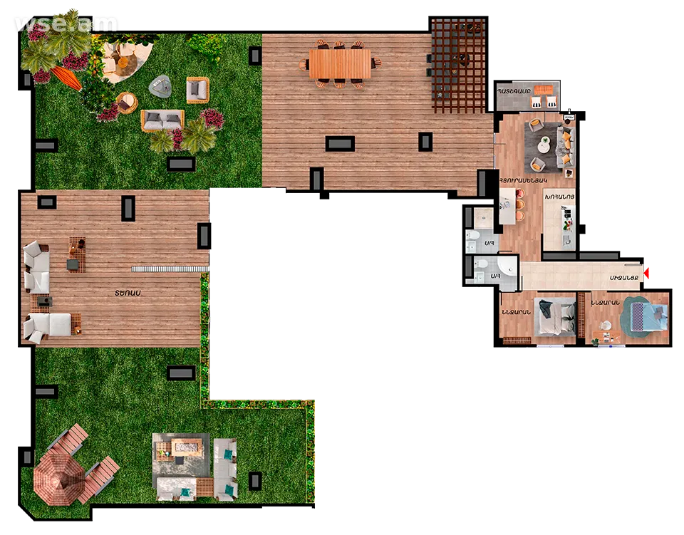 户型 3室 公寓 438,1㎡ v 住宅小区「久尔江卡斯卡德(Gyurjyan Cascade)»