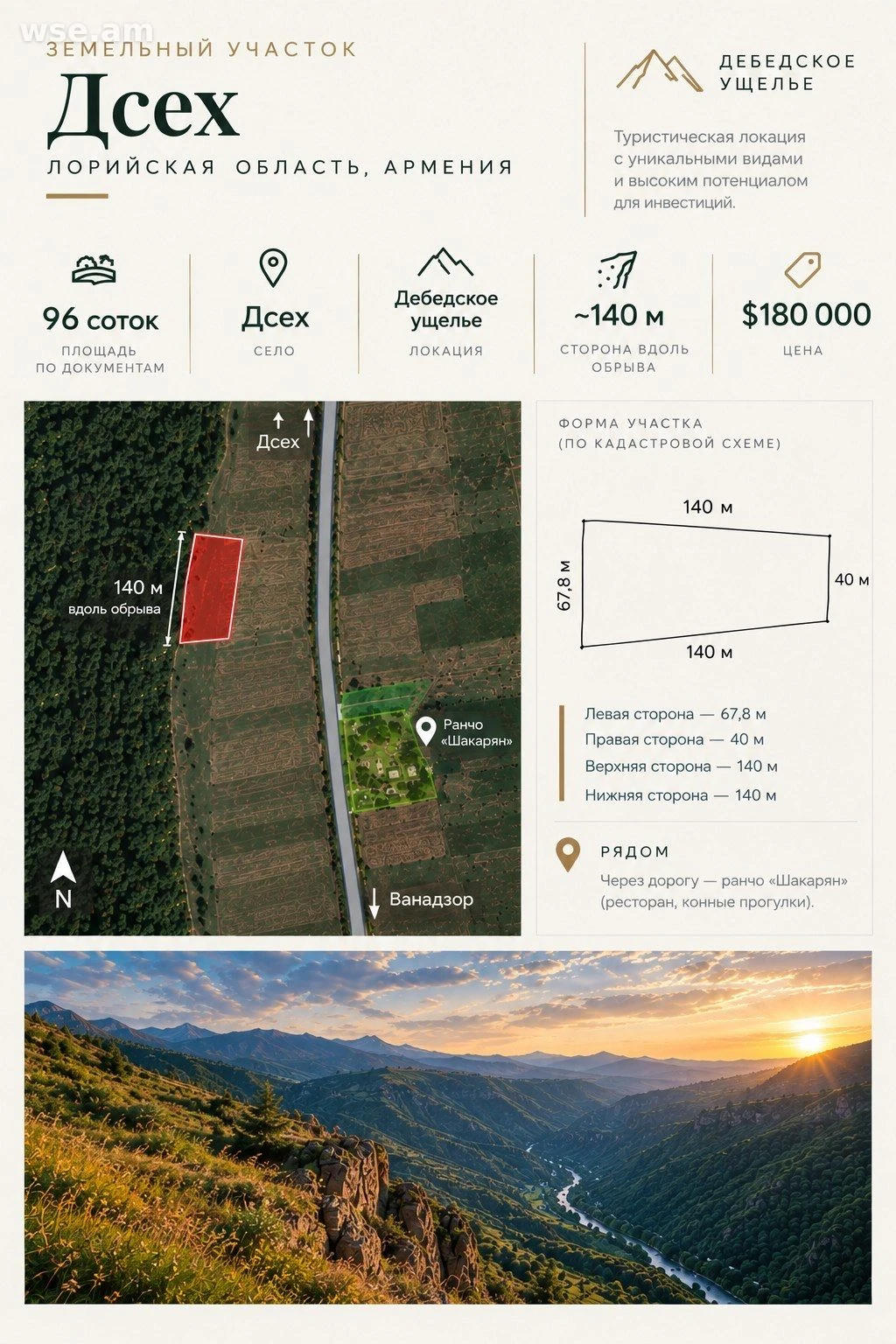 土地, 96公亩, 锘洪噾-22 — 180 000 $ | WSE.AM