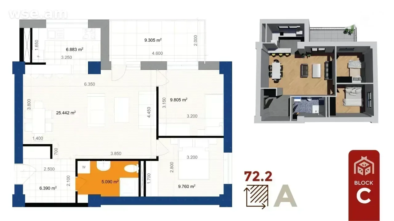 3-bed. apartment, 72m², 55/1 Alabyan Street - 43 500 000 ֏