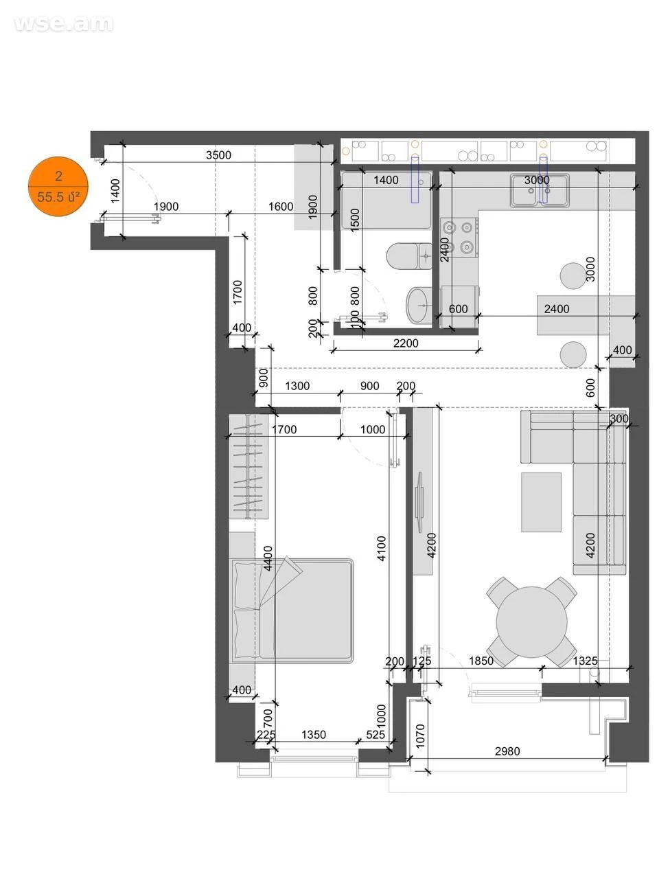 2-комн. квартира, 56м², улица Ачаряна 39/23 - 96 300 $