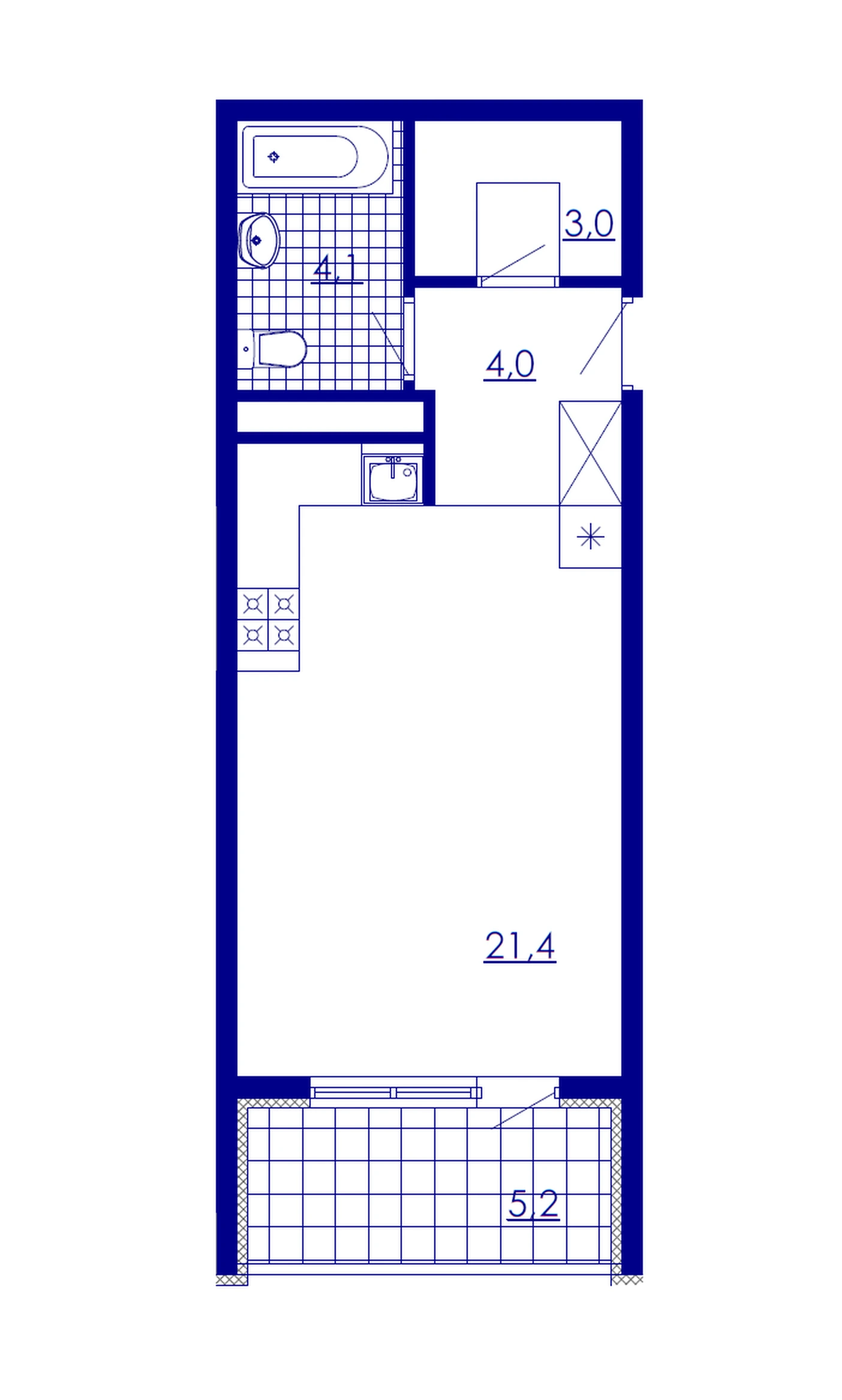 户型 1室 公寓 37,7㎡ v 住宅小区「New Komitas»