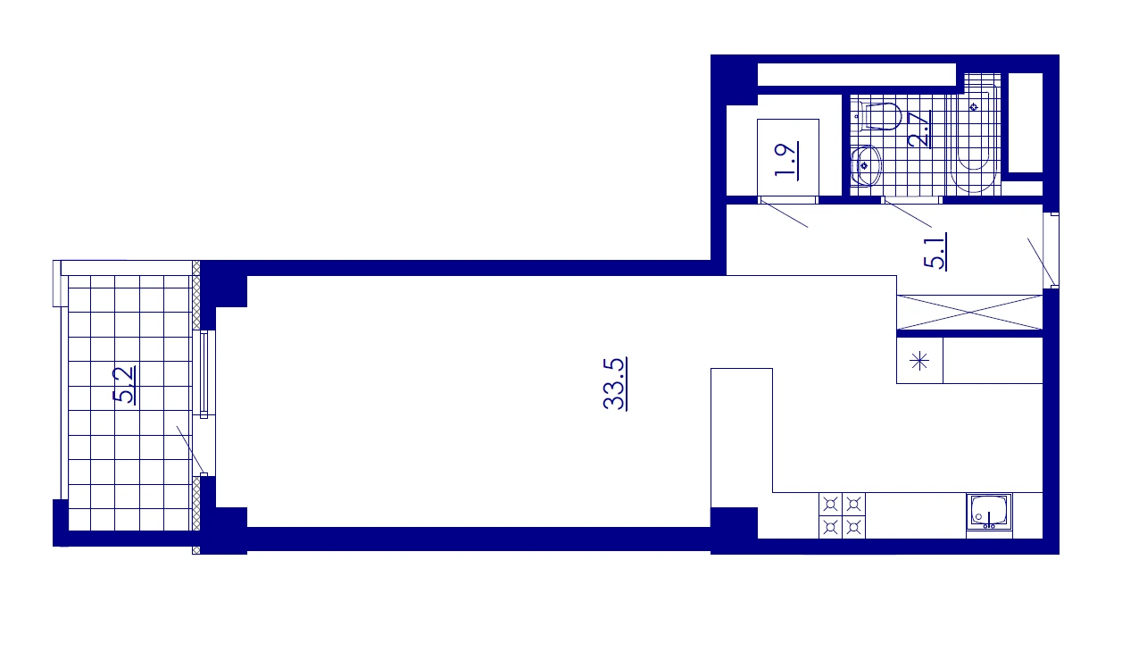 户型 1室 公寓 49,3㎡ v 住宅小区「New Komitas»