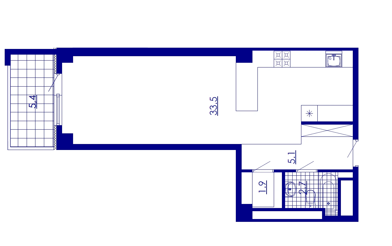 户型 1室 公寓 49,4㎡ v 住宅小区「New Komitas»