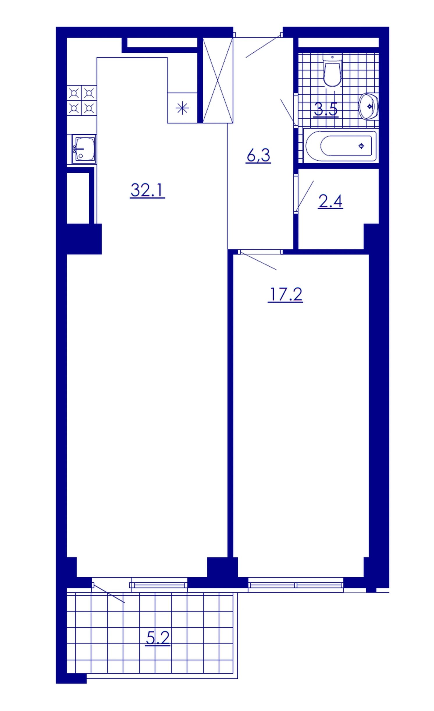 户型 2室 公寓 66,6㎡ v 住宅小区「New Komitas»