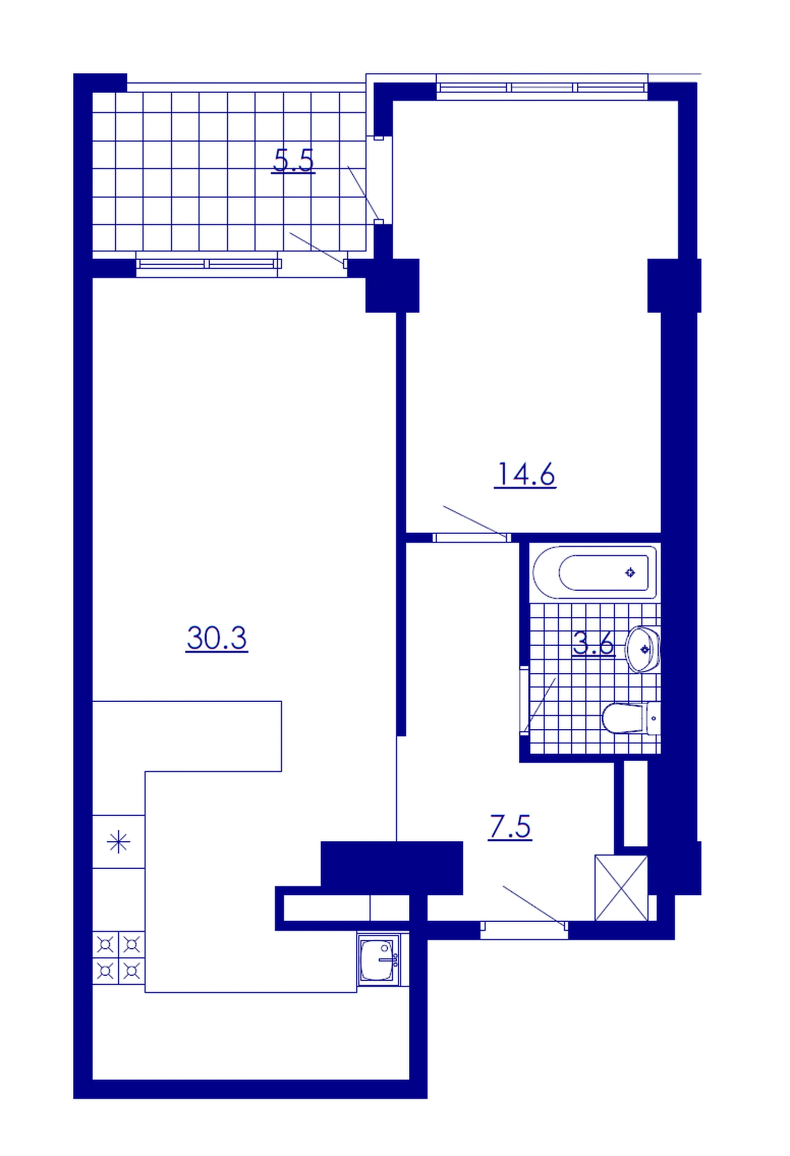 2-комнатная 67.5 м² · 1 кв.