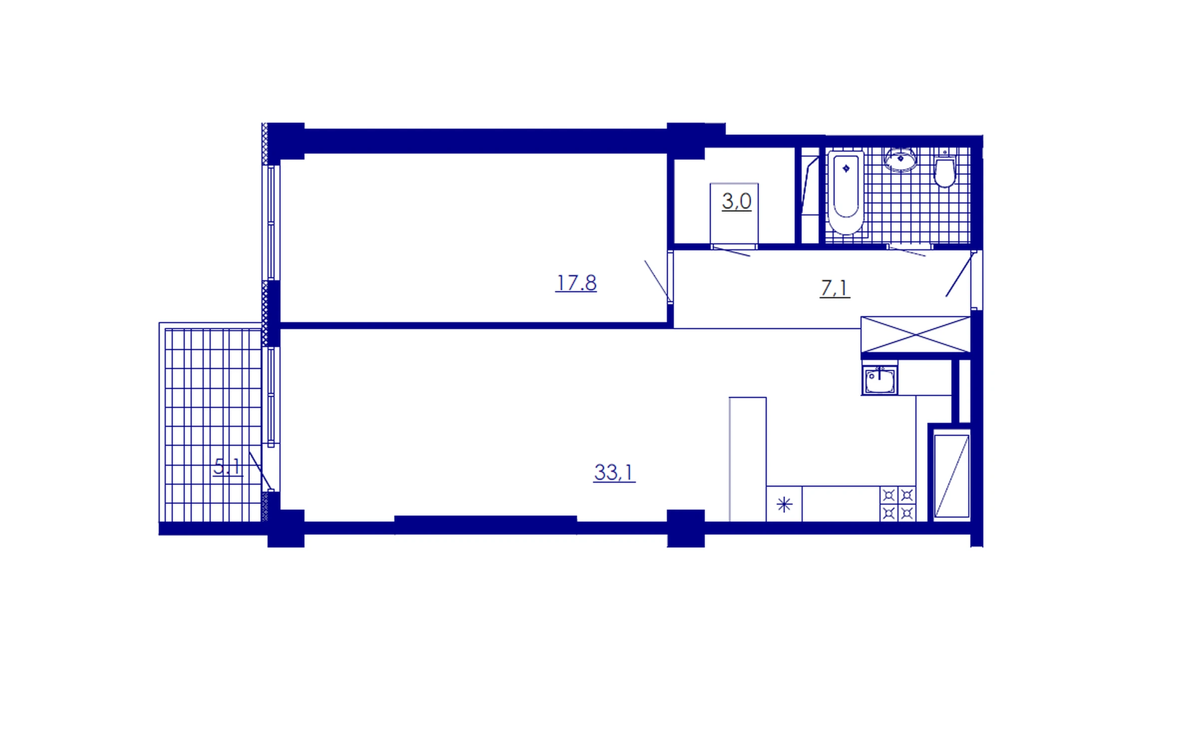 户型 2室 公寓 71,4㎡ v 住宅小区「New Komitas»