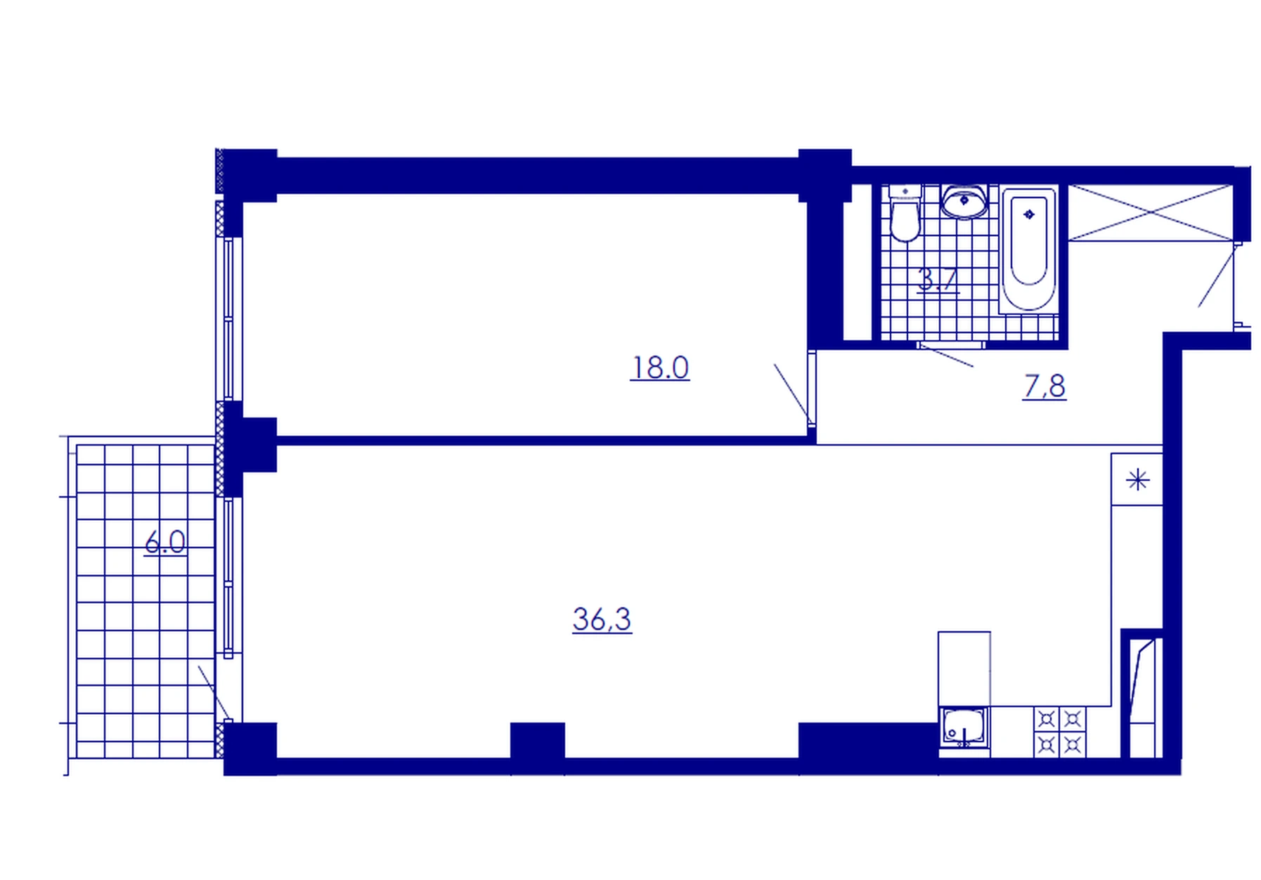 户型 2室 公寓 71,7㎡ v 住宅小区「New Komitas»
