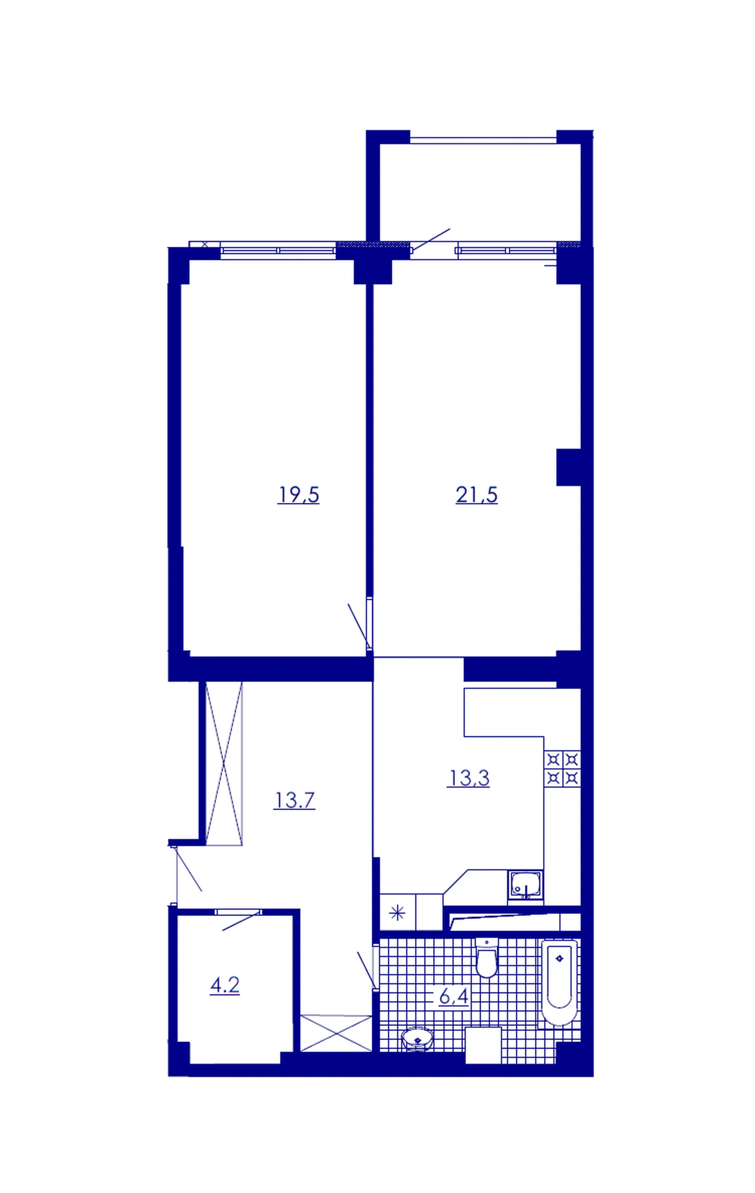 户型 2室 公寓 85,9㎡ v 住宅小区「New Komitas»