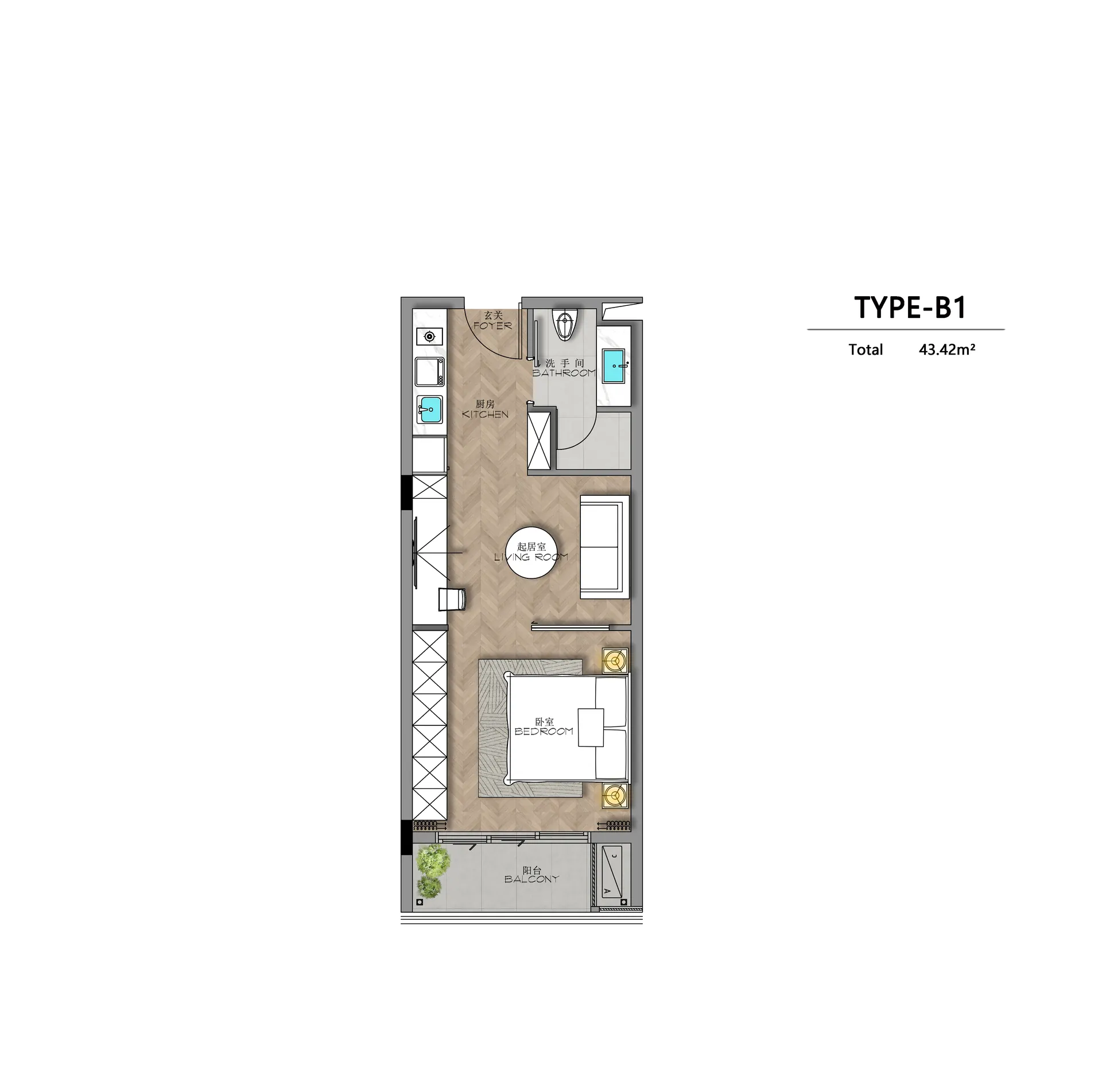 Планировка Тип B1 — Studio Plus