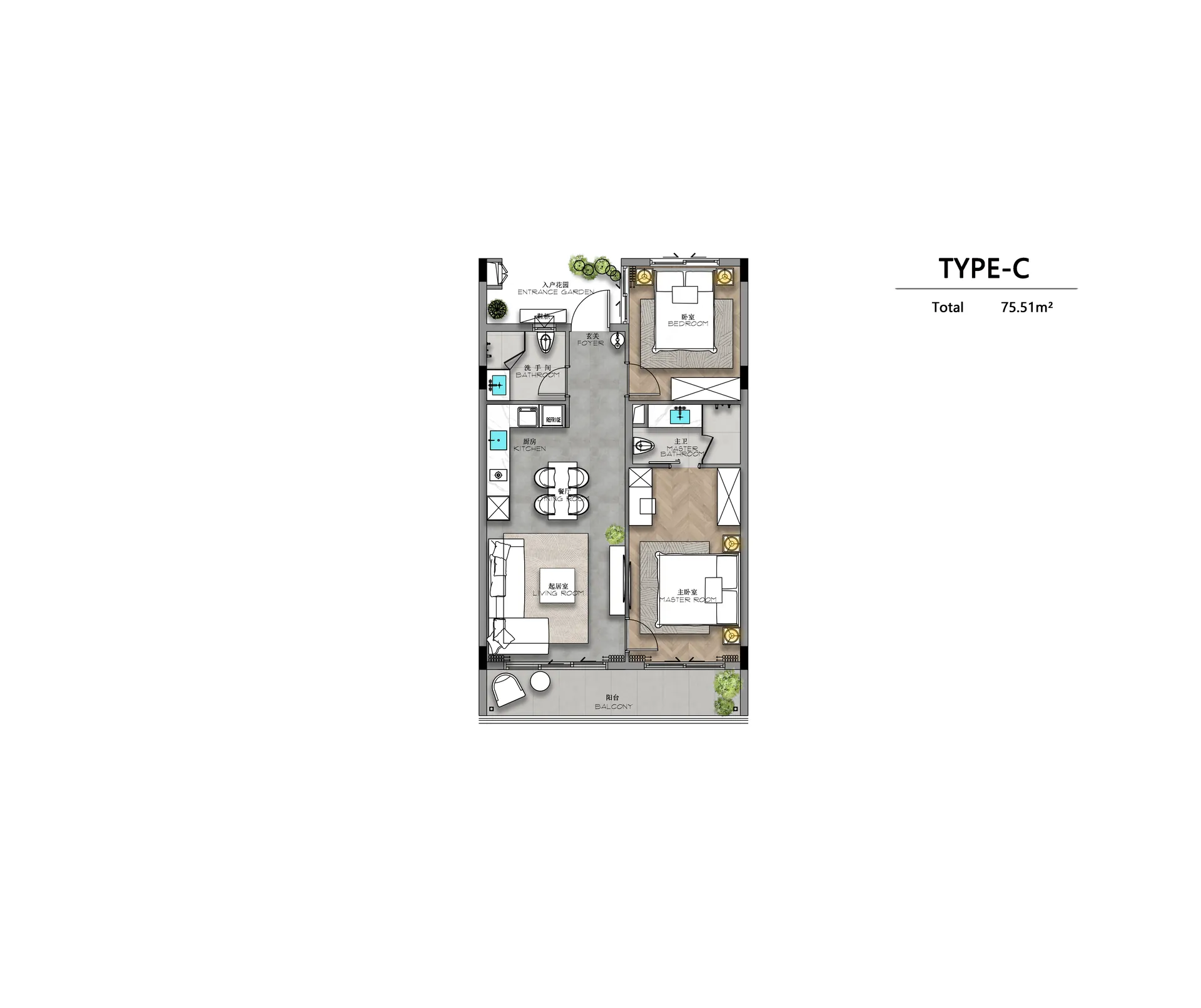 Планировка Тип C — 2 спальни