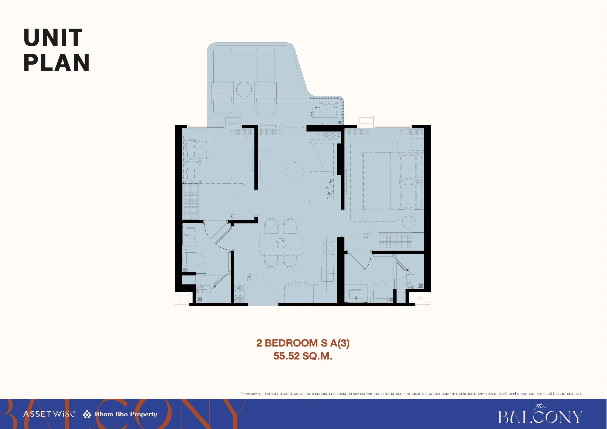Планировка 2 Bedroom S, 55.52 м²