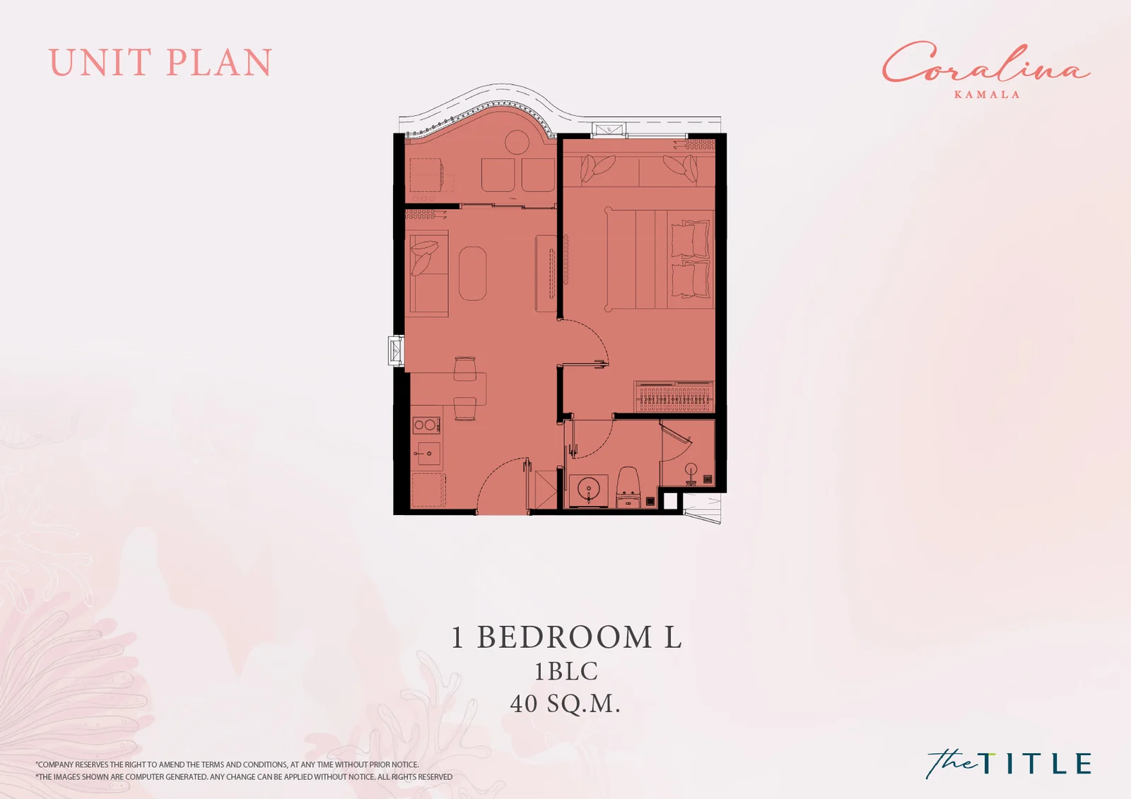 Планировка 1 BEDROOM L, 40 м²