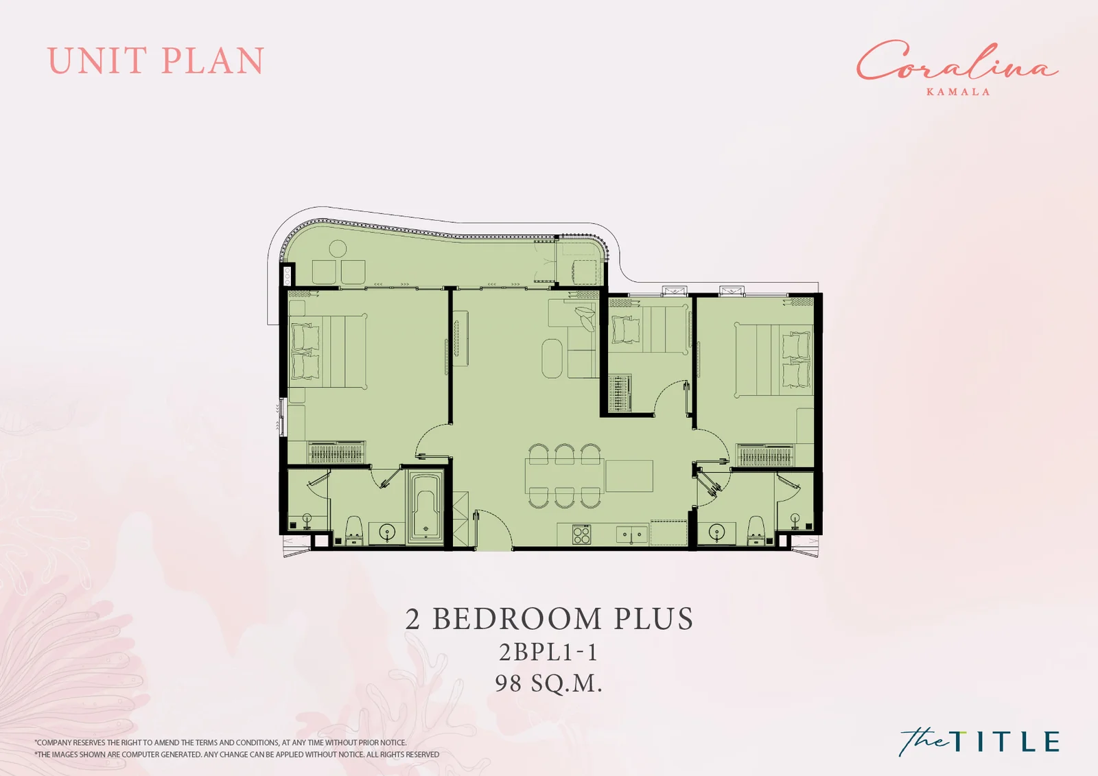 Планировка 2 BEDROOM PLUS, 98 м²