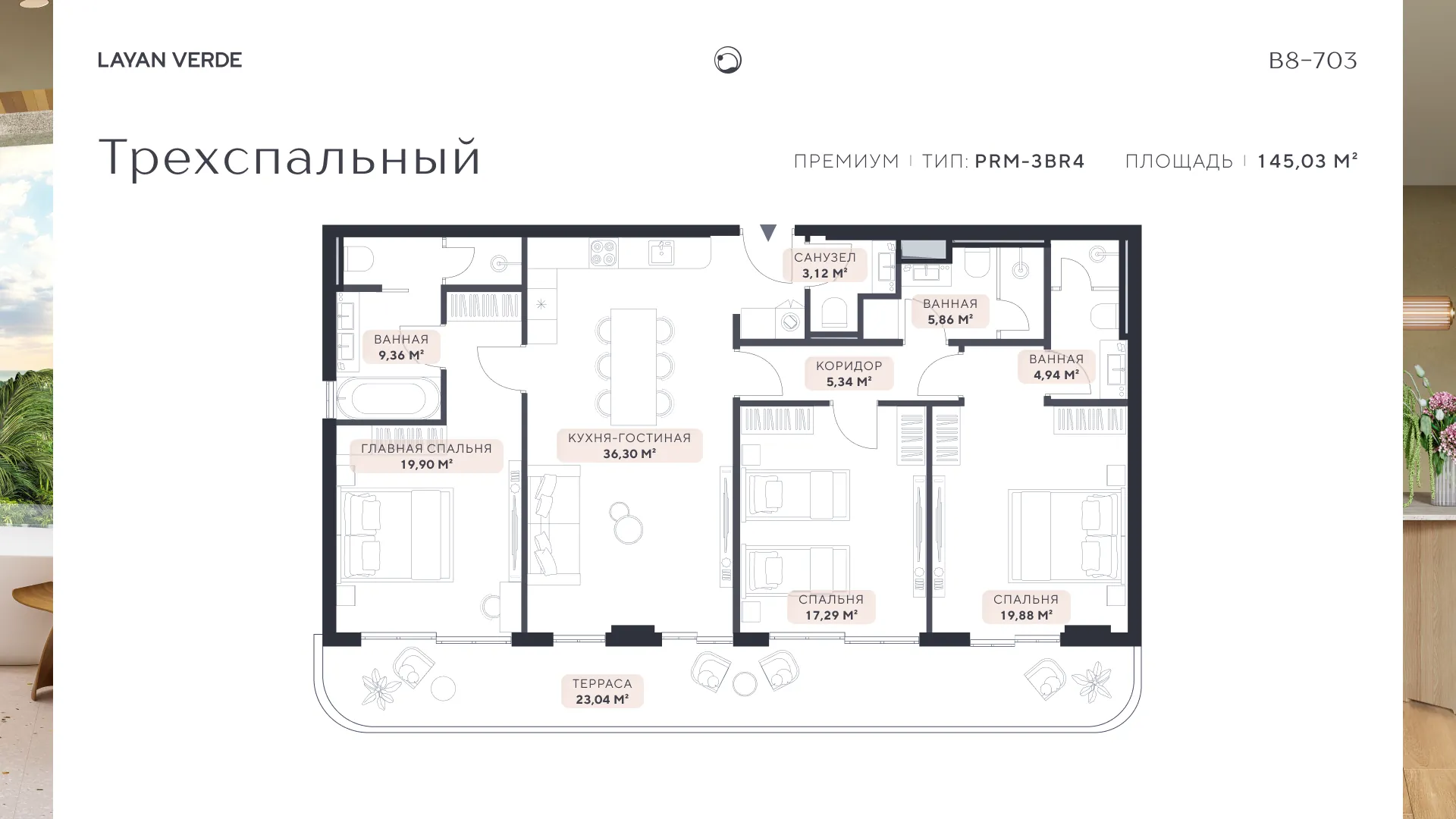 Планировка Премиум · 3 спальни