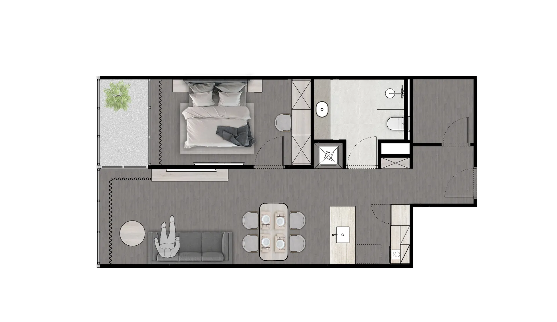 Планировка 1 спальня, 59.4 м²