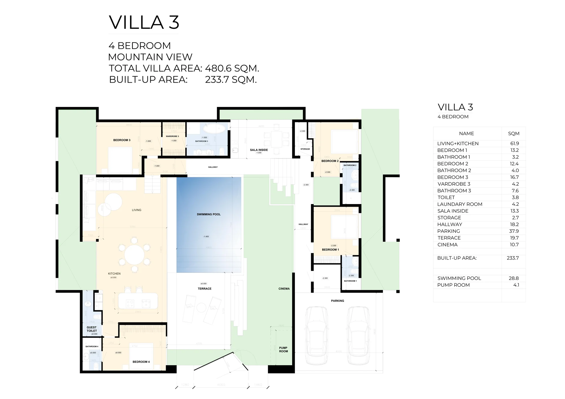 Floor plan 4-bedroom villa · cascade