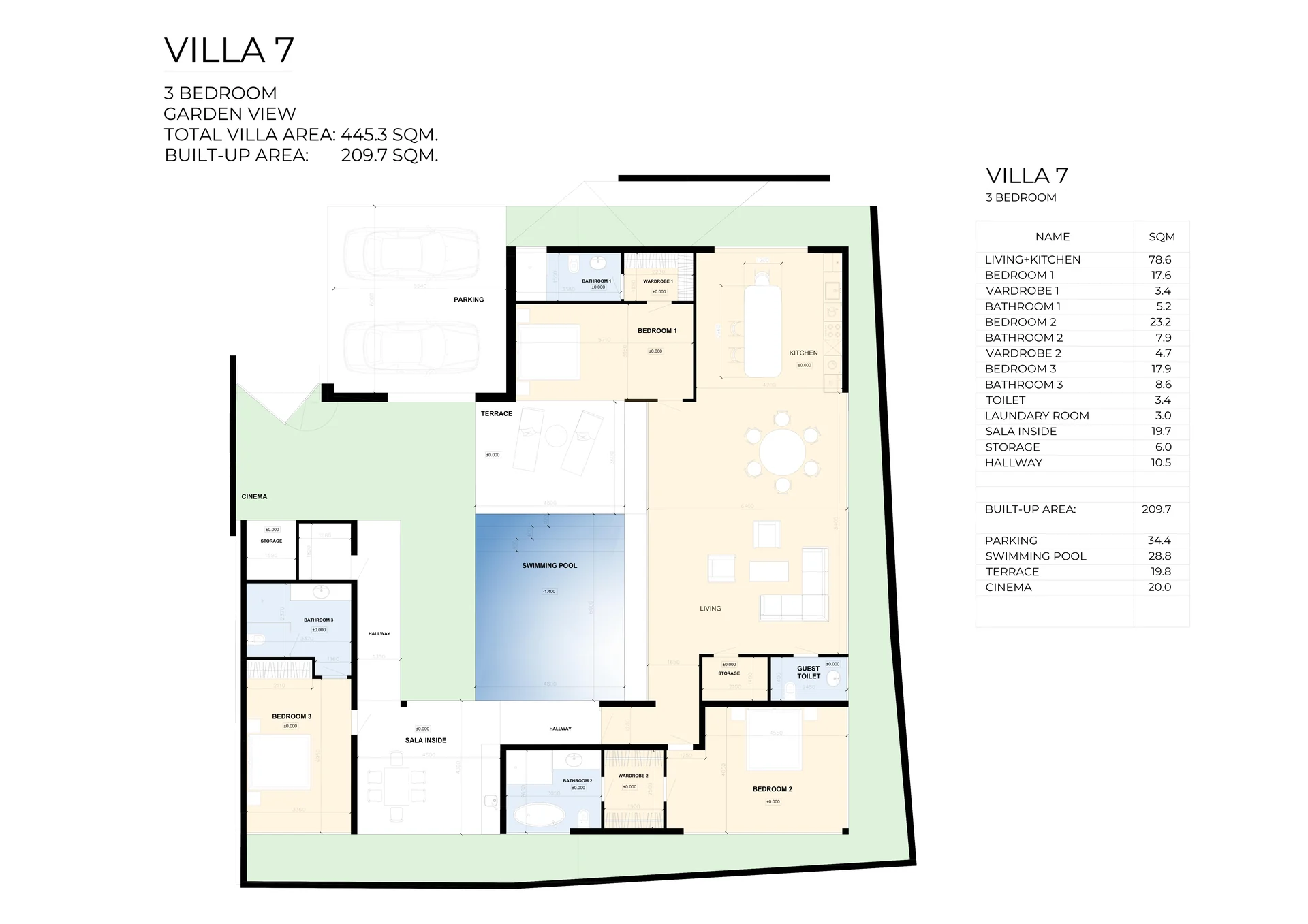 Floor plan 3-bedroom villa · cascade