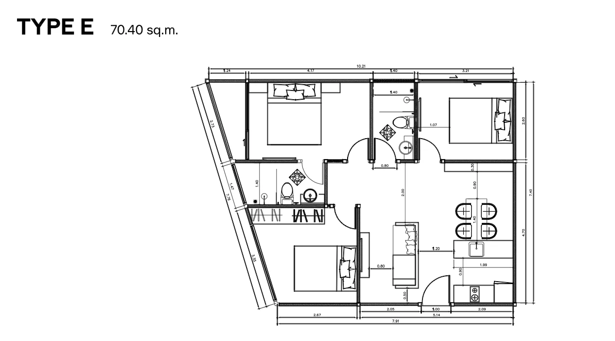 Планировка Building D · 2 Bedroom, 70.4 м²