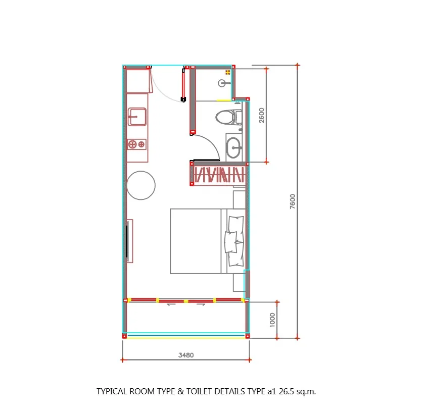 Планировка Building E · Studio, 26.5 м²