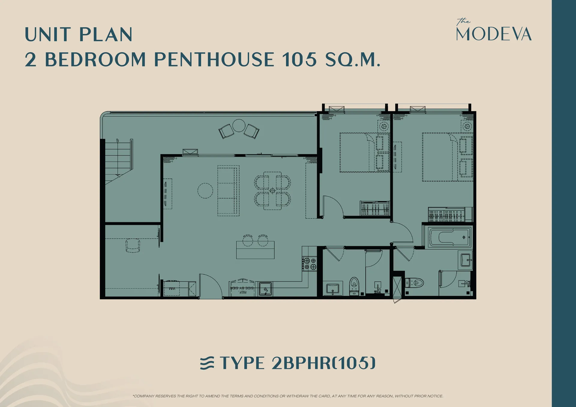 Floor plan 2-bedroom penthouse, 105 m²