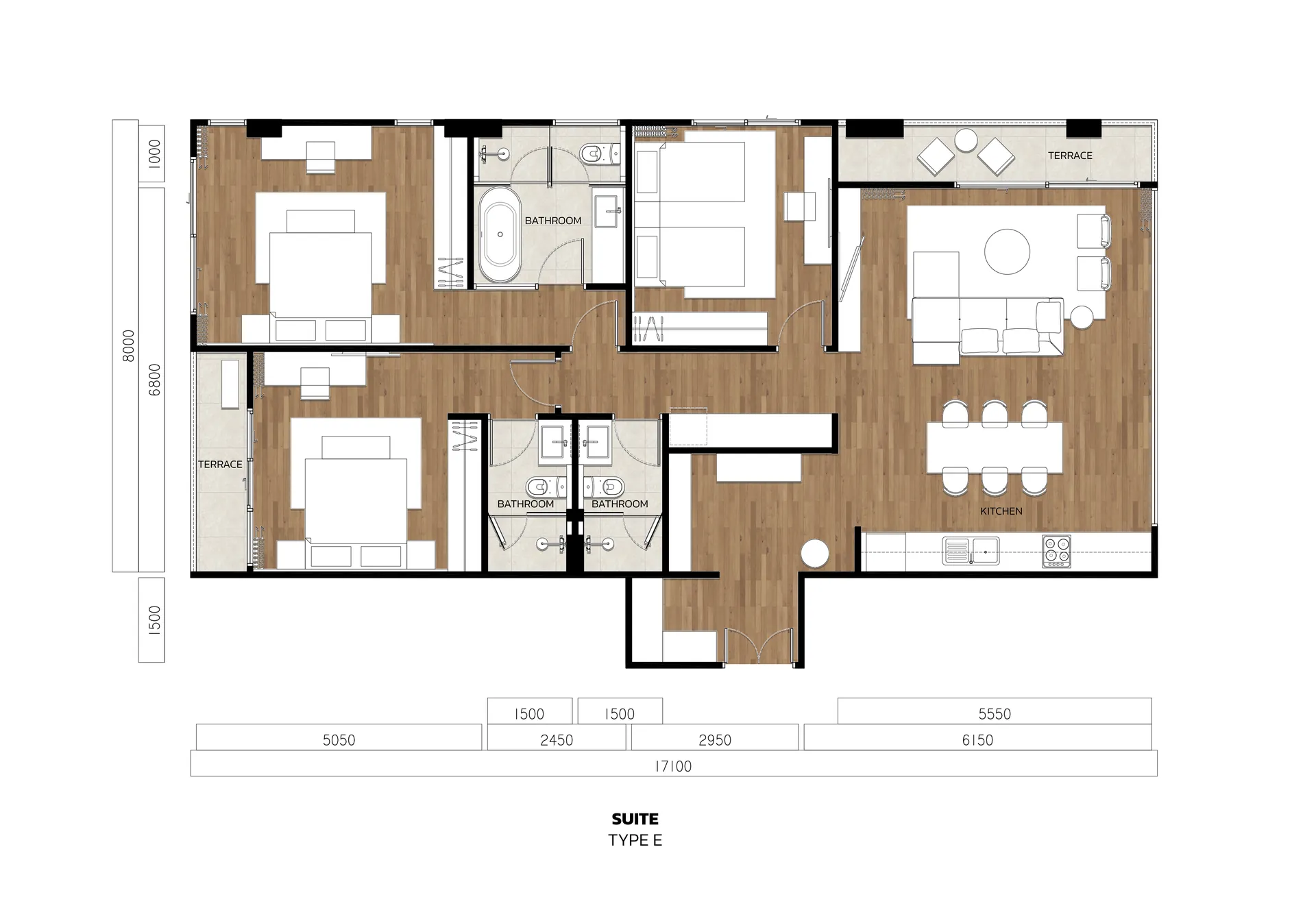 Floor plan 3-bedroom suite, 140 m²
