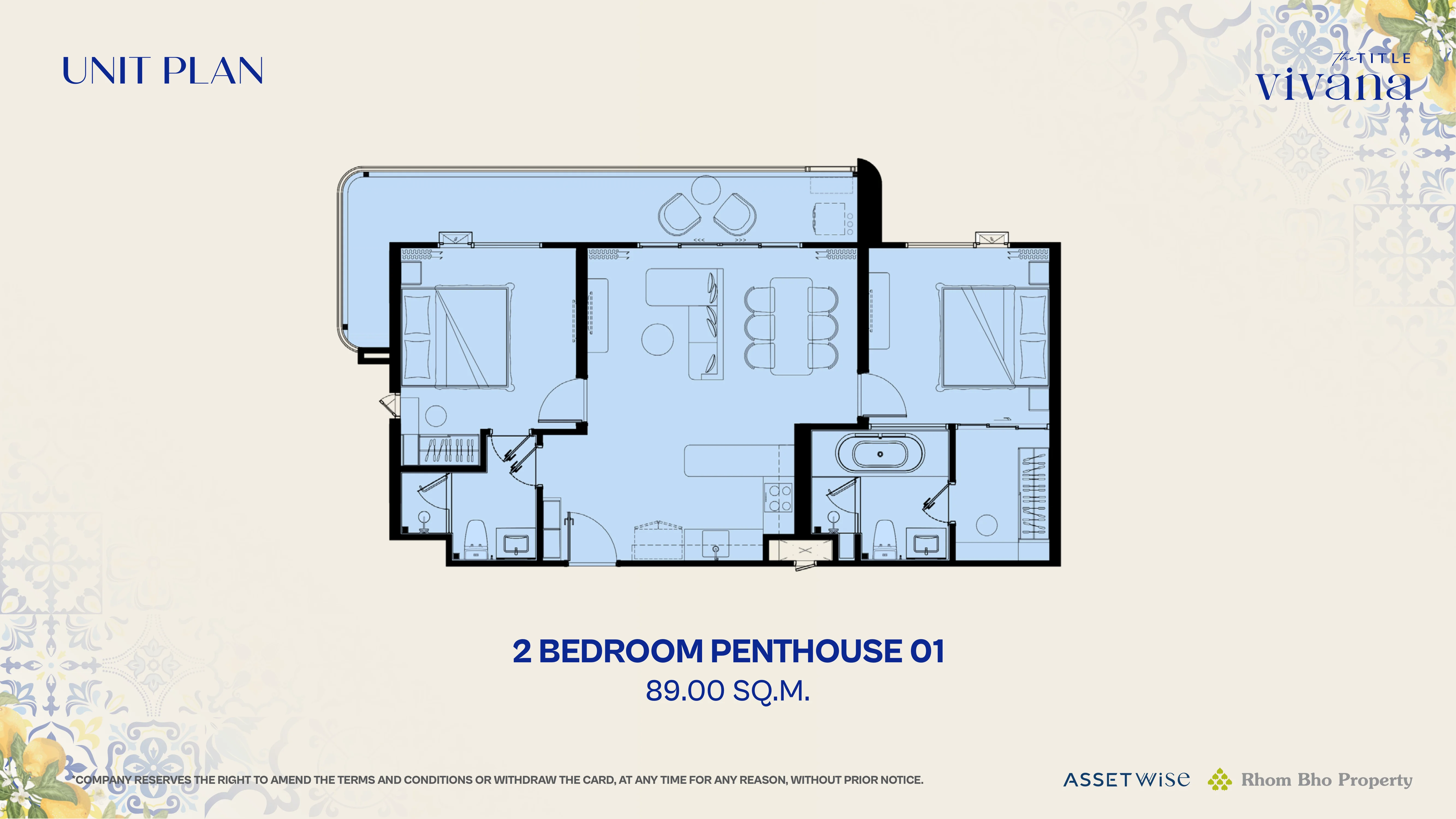Планировка PH-1 BEDROOM, 89 м²