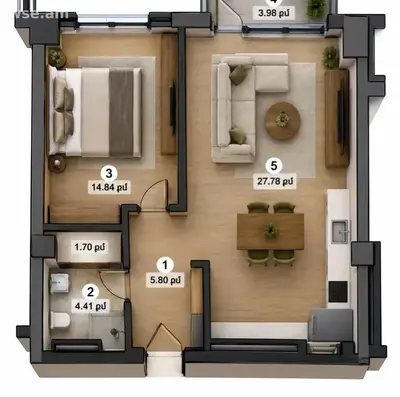 2-комн., 57 м², 4/16 эт., Тычины  320/20
